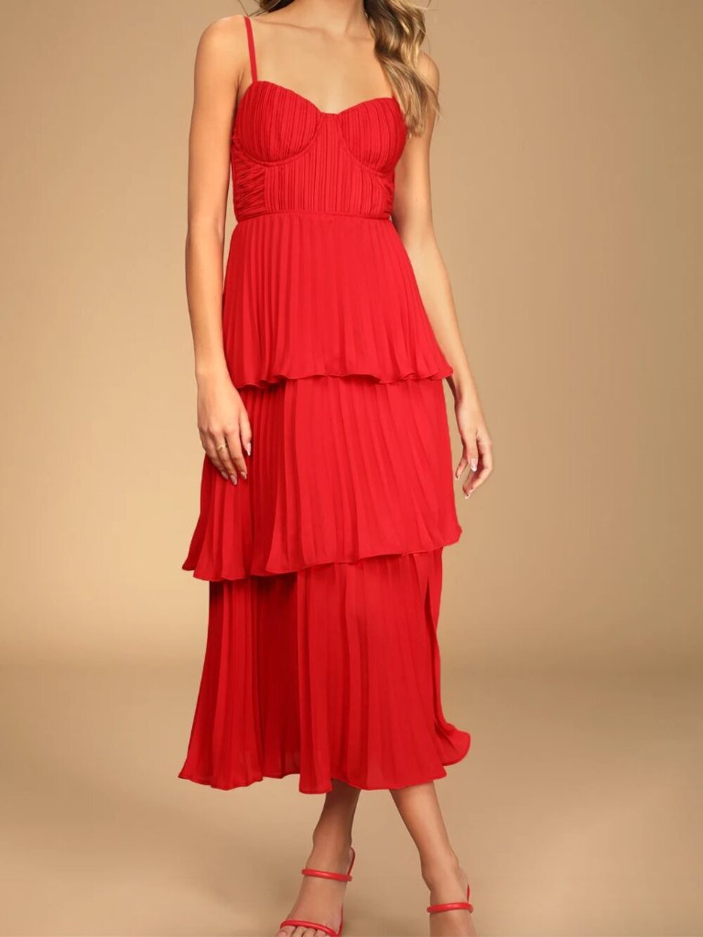 Lulus NWT Cascading Crush Red Tiered Bustier Dress - Size S